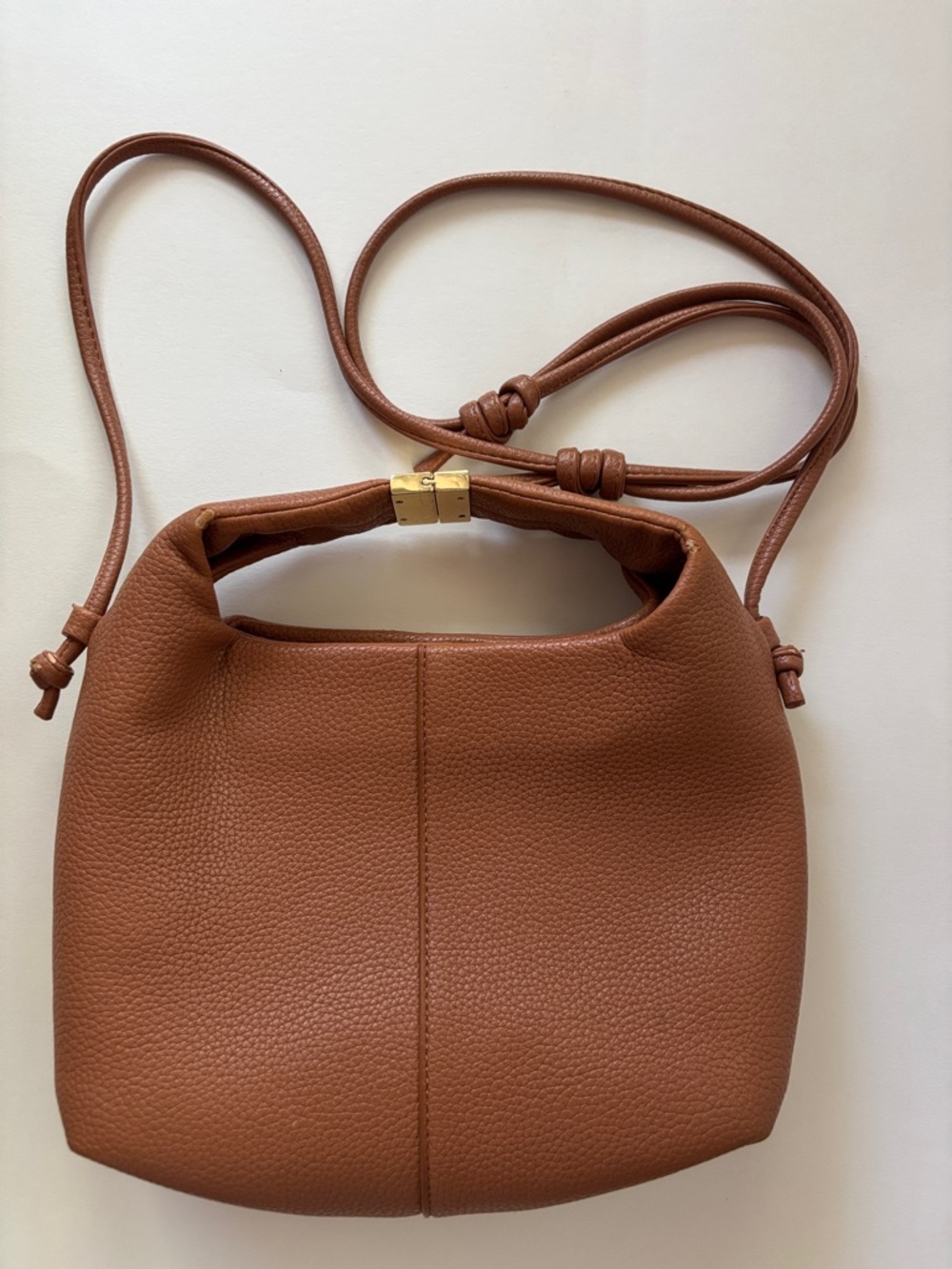 Polene Beri Brown Leather Crossbody Bag with Gold Hardware